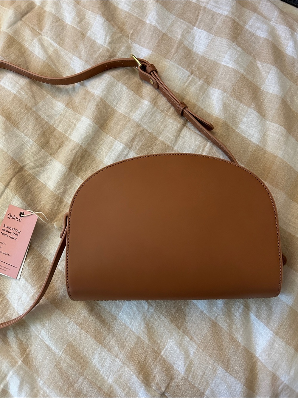 Quince Tan Leather Oval Crossbody Bag